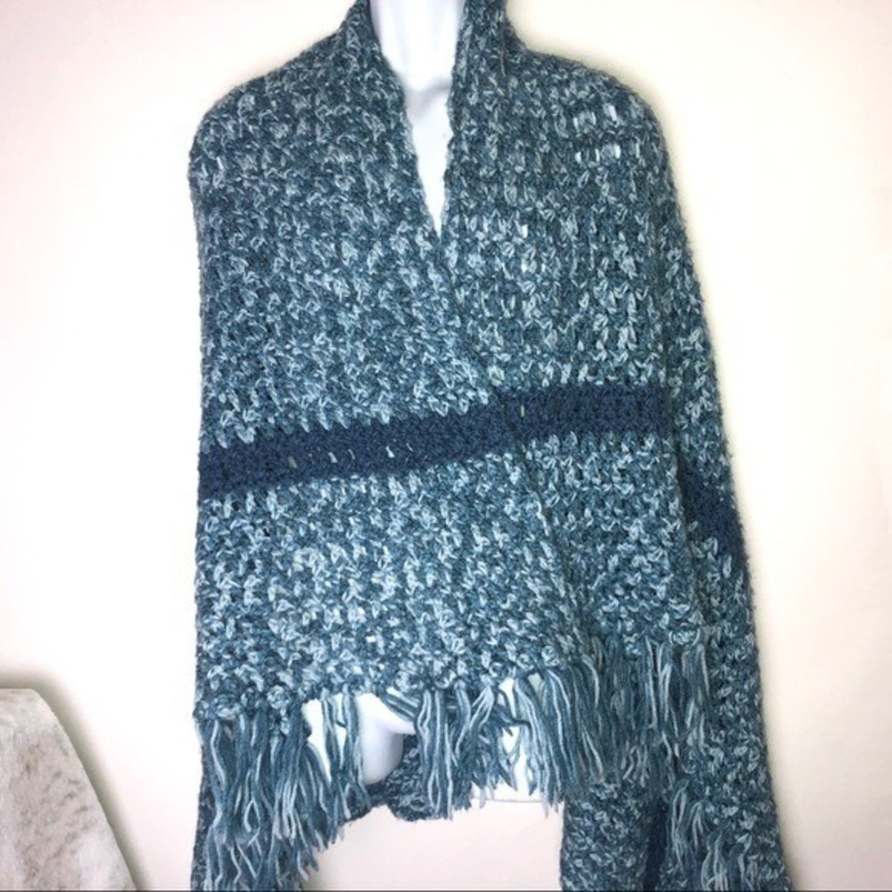 Crochet Blue Throw Blanket‎ Hand Made
